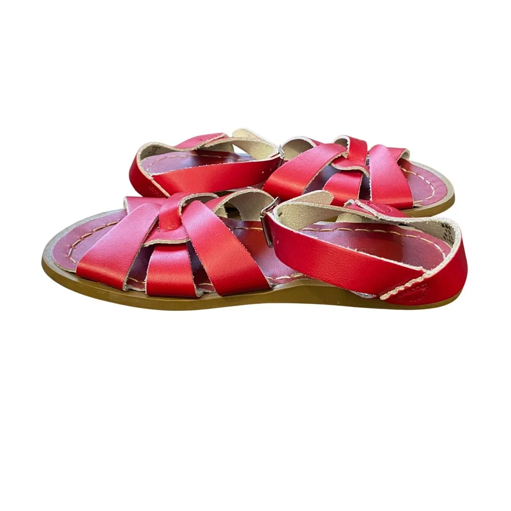 Salt Water Sandals by Hoy Shoe Retro Red Leather Woven Strappy Sandals Kids‎ 13